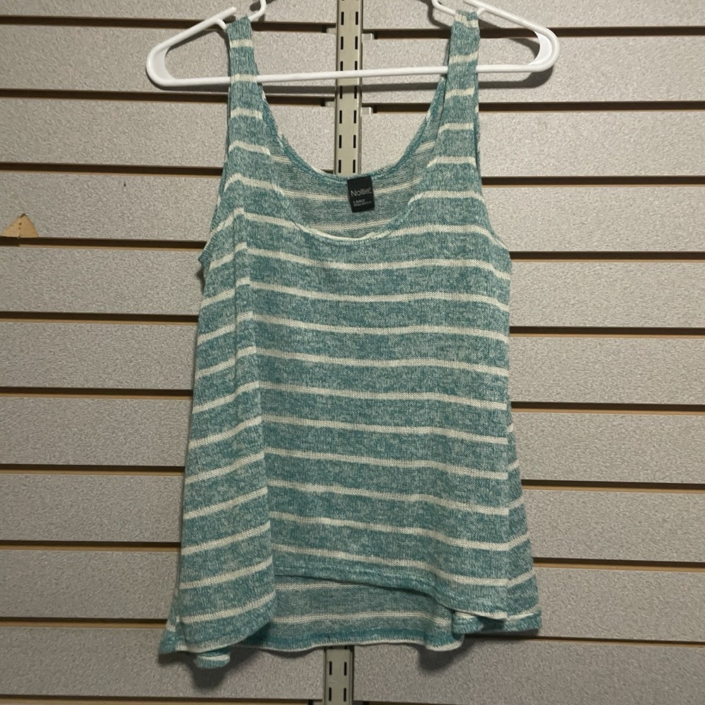 Nollie L Teal‎ Cream Striped Lightweight Sweater Tank Made In The USA
